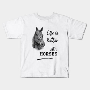 Horsehead Drawing with Horse Lover Text Kids T-Shirt